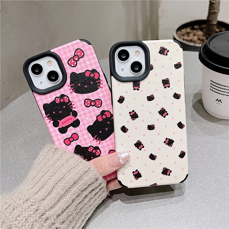 INS Fashion Cartoon Cute Plaid KT Cat Skin Shockproof Protective Phone Cover Case For iPhone 11 12 13 14 15 Pro