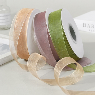 Manufacture Luxury Wholesale Custom 2.5cm 50Yards/Roll Sheer Organza Ribbons for Gift Chiffon Color Packaging ribbon