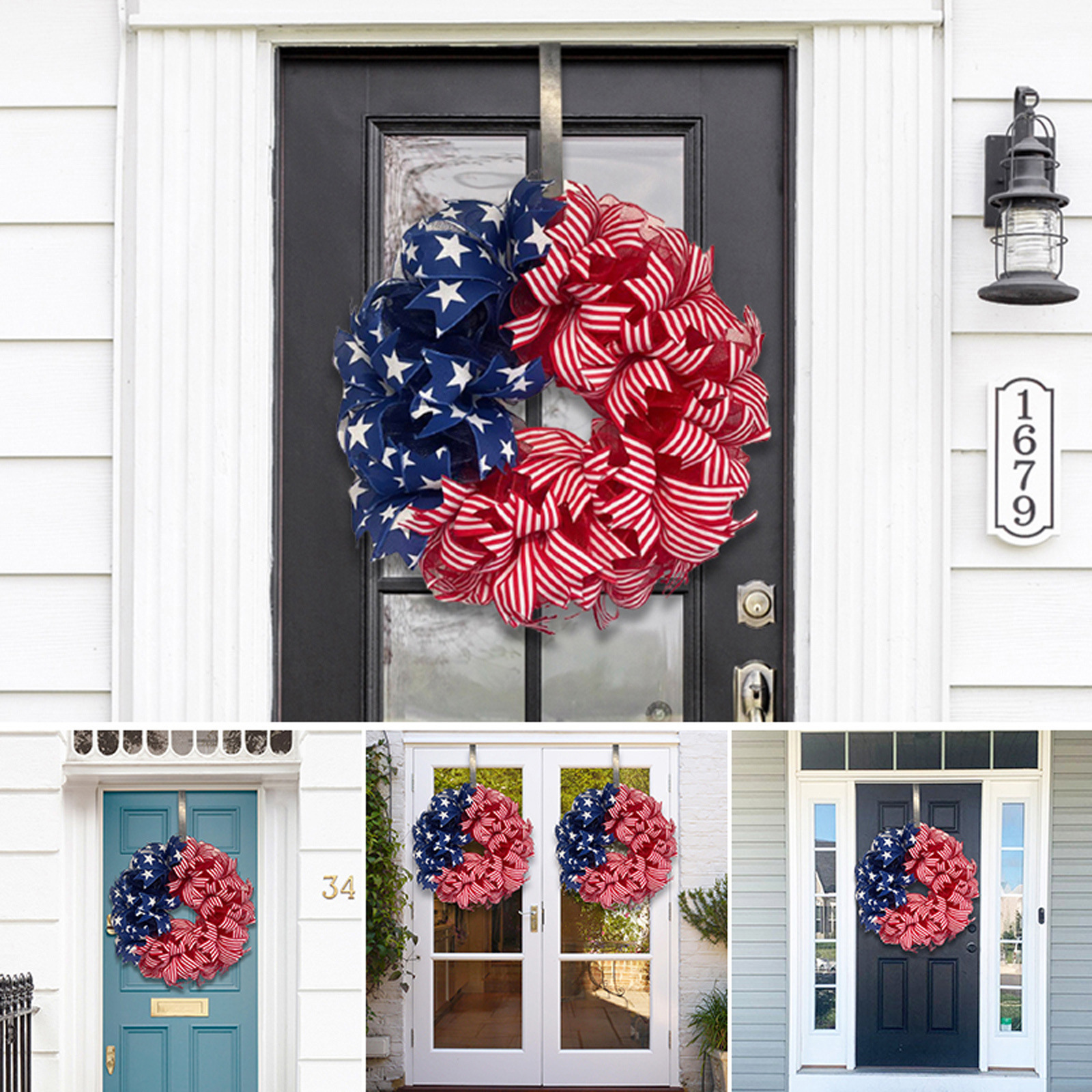 Patriotic Burlap Wreath 4th of July Summer Burlap Stripe Stars Printed Wreath Front Door Flag Printed Wreath Indoor Outdoor