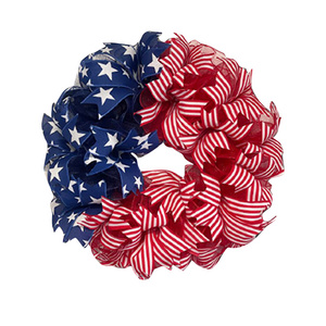 Patriotic Burlap Wreath 4th of July Summer Burlap Stripe Stars Printed Wreath Front Door Flag Printed Wreath Indoor Outdoor