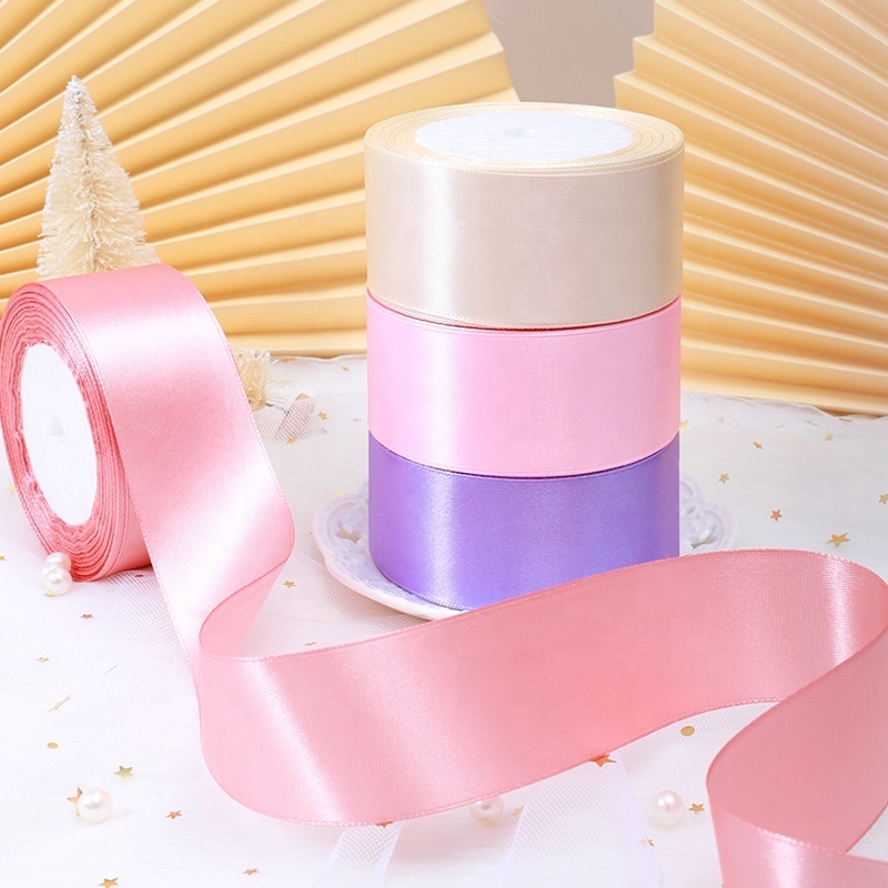 Luxury Custom 4cm 25Y Ribbon Roll Wholesale Gift Packing 196 Colors ribbon White Pink Polyester Satin Christmas Ribbons