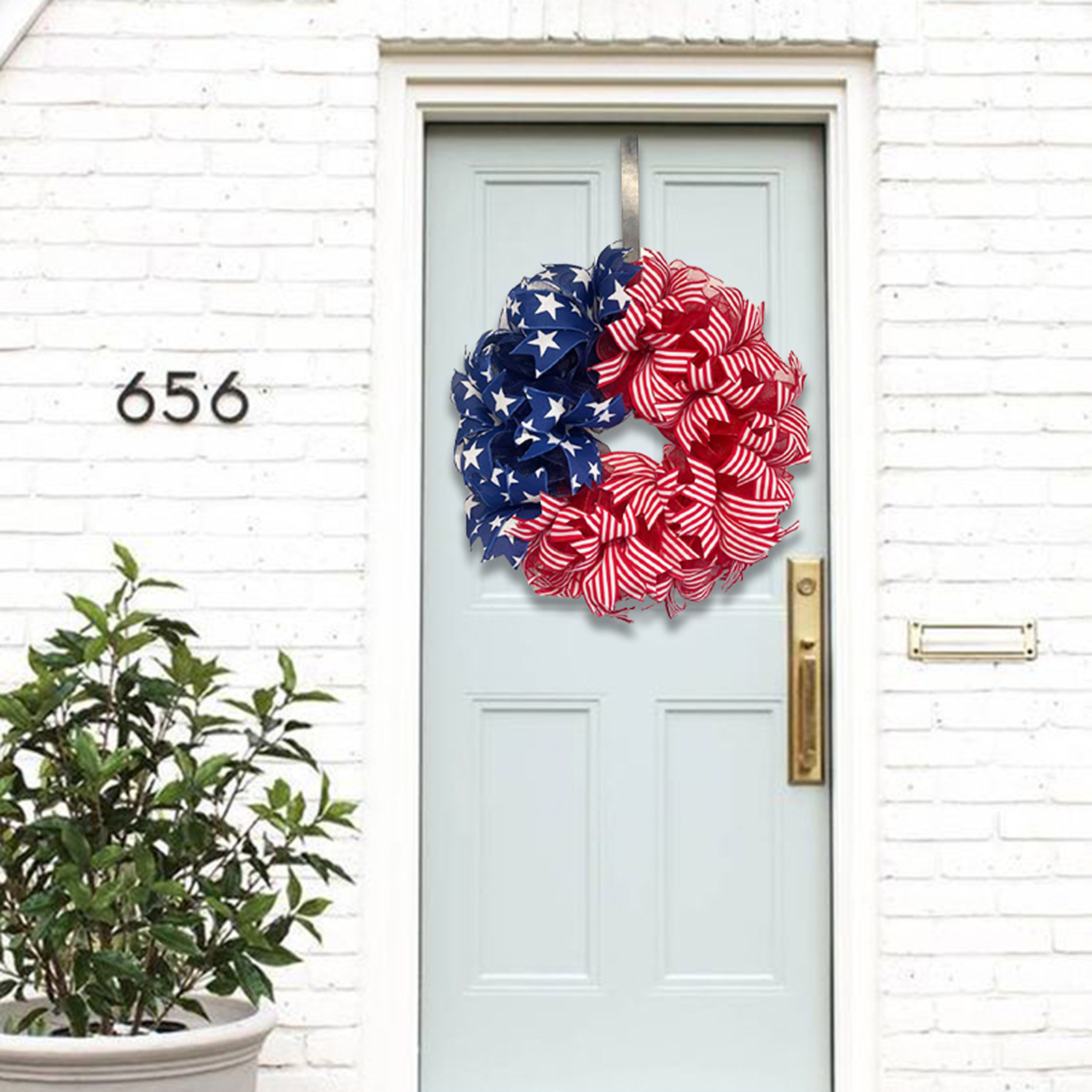 Patriotic Burlap Wreath 4th of July Summer Burlap Stripe Stars Printed Wreath Front Door Flag Printed Wreath Indoor Outdoor