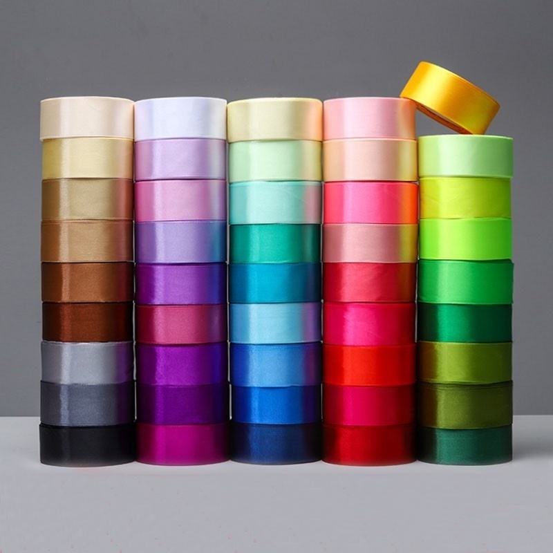 Luxury Custom 4cm 25Y Ribbon Roll Wholesale Gift Packing 196 Colors ribbon White Pink Polyester Satin Christmas Ribbons