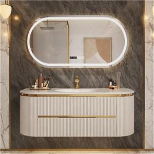 Custom Modern Hotel Luxury Curved Wall Mounted Cabinet Bathroom Vanities storage design mirror sink bathroom cabinet