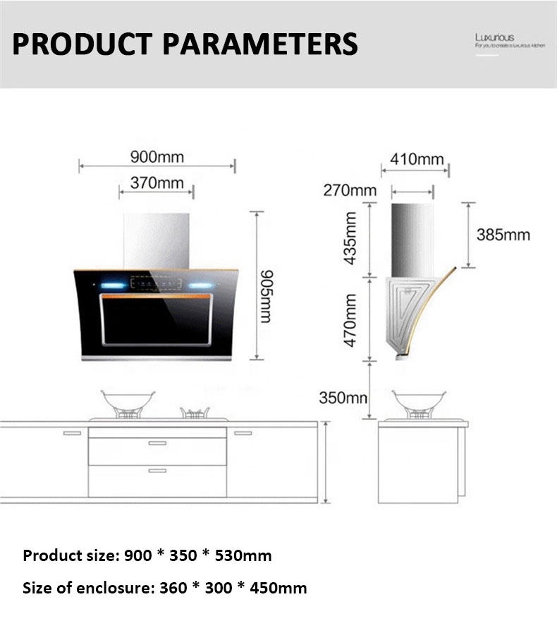 Dual motor large suction auto-cleaning range hoods home kitchen small side suction off-loading Cooker range Hood