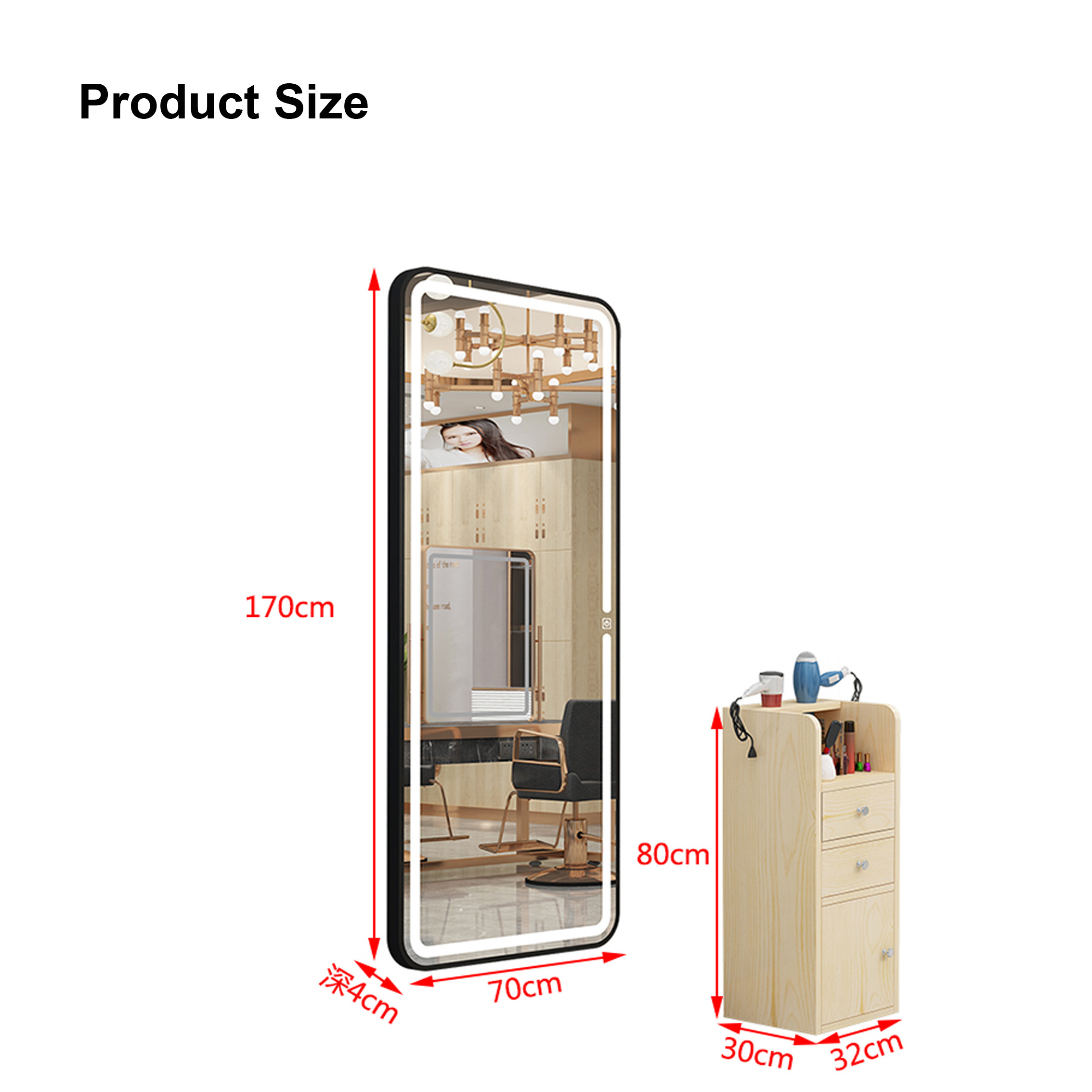 Factory Hot Sale Measures Portable With Led Light Double Sided Mirror Salon Styling Station Gold