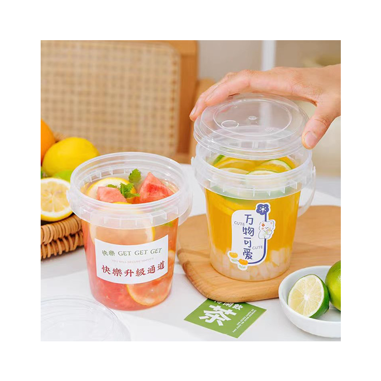 Wholesale PP Disposable Fruits Plastic Cup Container Clear Bucket 32 OZ Plastic Drink Cups With Lid