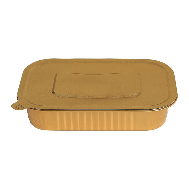 Smooth wall gold disposable tin foil tray turkey baking pans aluminium foil food container with heat seal lid