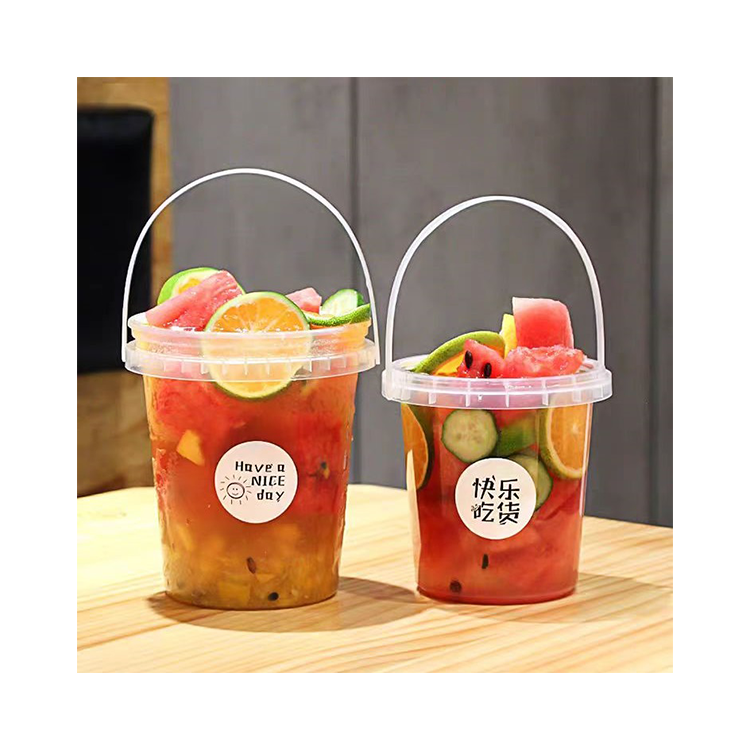 Wholesale PP Disposable Fruits Plastic Cup Container Clear Bucket 32 OZ Plastic Drink Cups With Lid