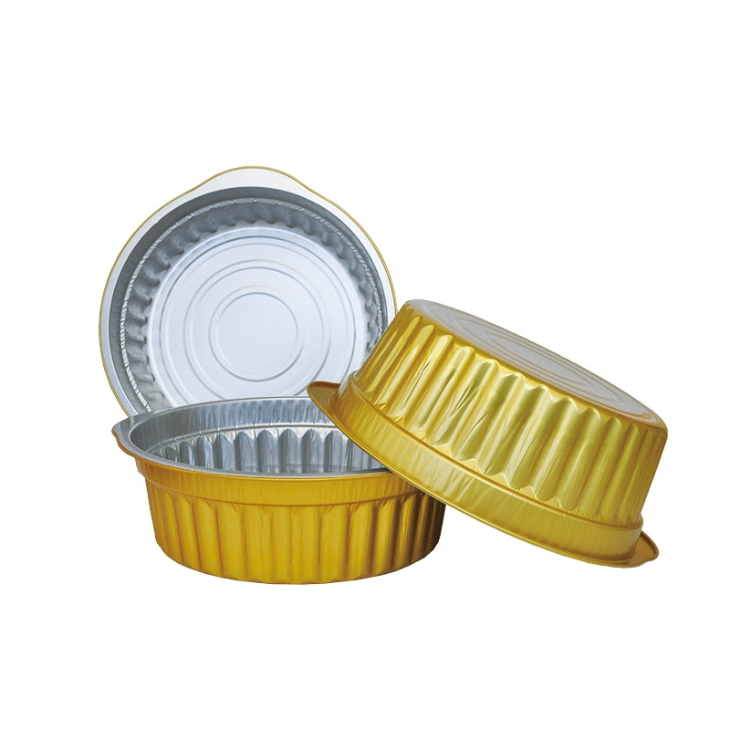 Smooth wall gold disposable tin foil tray turkey baking pans aluminium foil food container with heat seal lid