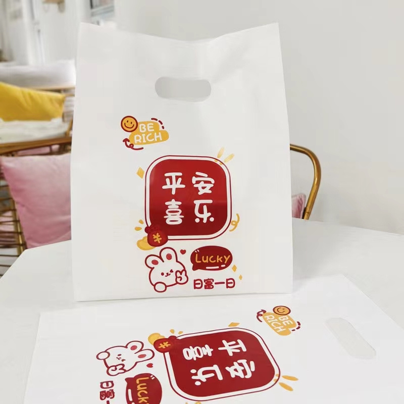 Custom logo polythene togo shopping bags to go food plastic take out plastic bag wave plastic carrier takeaway bags