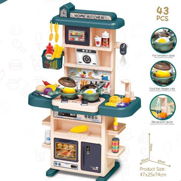 Kitchen toy cooking set  43 PCS kitchen pretend toy  cooking table play set   electric toys with water with spray function