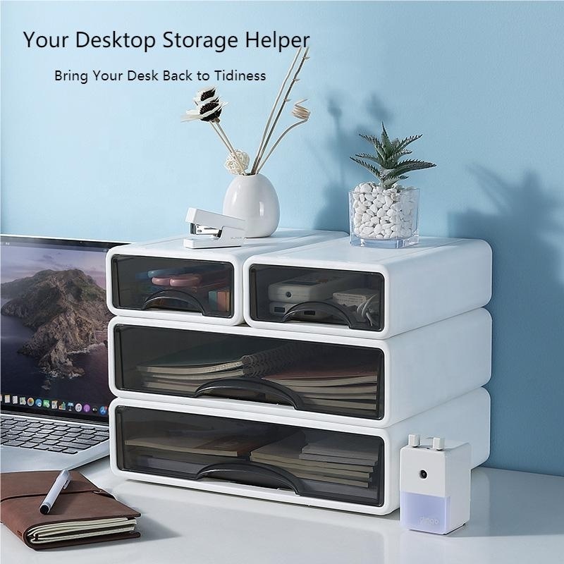 Modern White Plastic Desktop Stationery Storage Box Drawer Stackable Organizers A4 Files Storage for Office Home Injection Gua