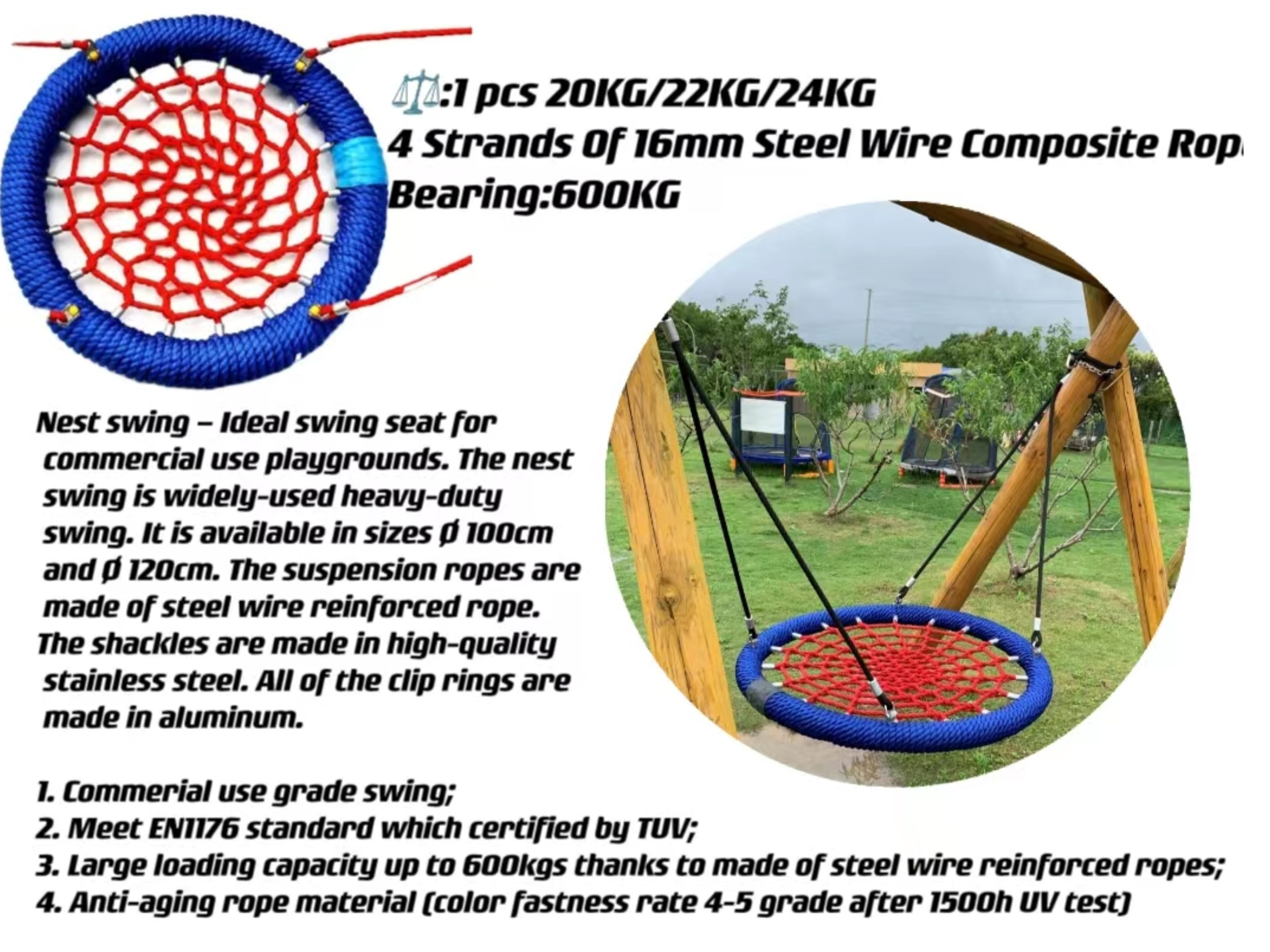 Bird Nest Swing With Steel Wire Rope In Corner   For Outdoor Playground