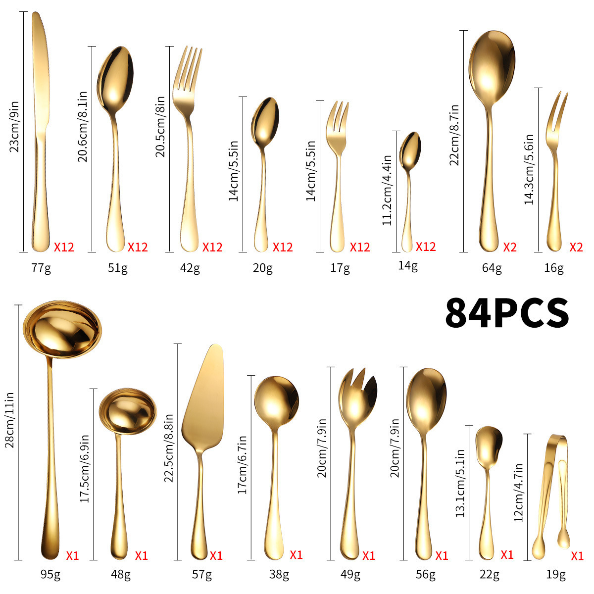 Perfect Gold Flatware Serving Set,Stainless Steel Dinner Set 84pcs Cutlery Set