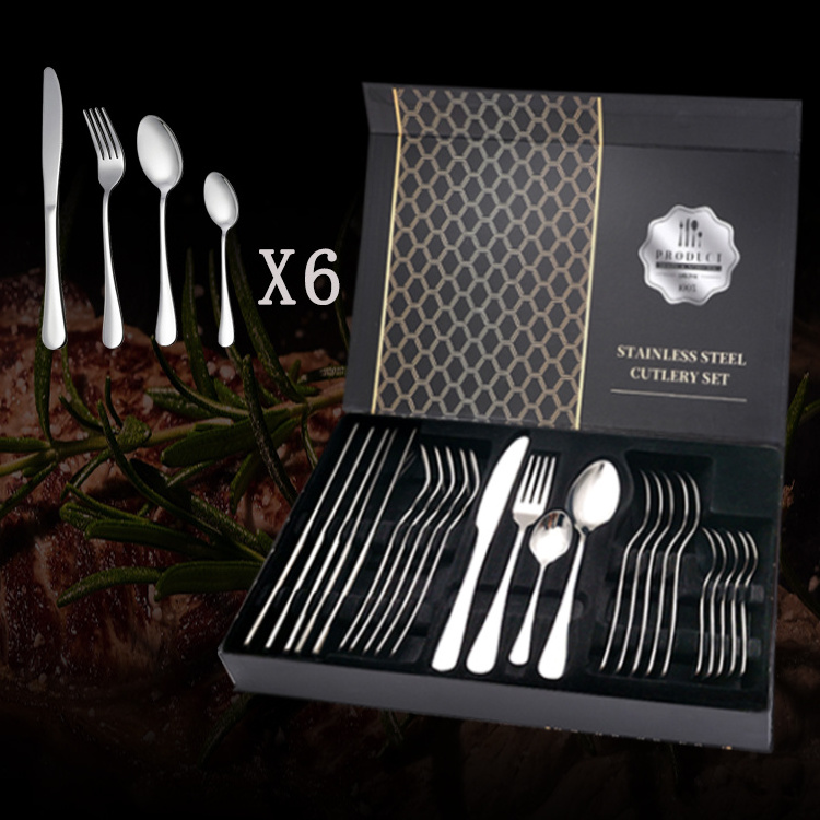 Factory Wholesale Best Selling Stainless Steel Knife Fork Spoon set 24pcs Gold Flatware Luxury Cutlery Set With Stand