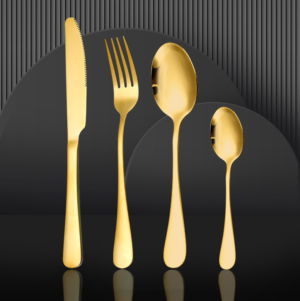 Factory Wholesale Best Selling Stainless Steel Knife Fork Spoon set 24pcs Gold Flatware Luxury Cutlery Set With Stand