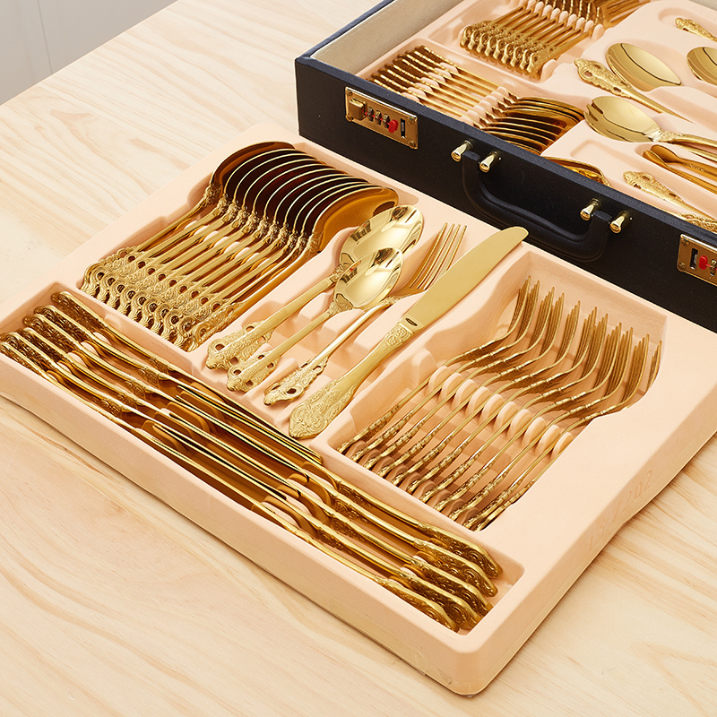 Food Grade 72pcs Luxury Wedding Gold 18/10 Stainless Steel Flatware With Wooden Box