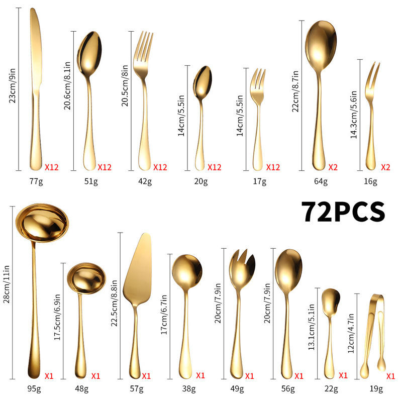 Bulk Gold Flatware 84/72 Piece Conjunto De Talheres Stainless Steel Gold Plated 72 pcs Cutlery Set