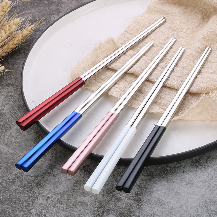 Novelty chinese style chopsticks 5 colors hollow metal chopstick stainless steel chopsticks with gift set