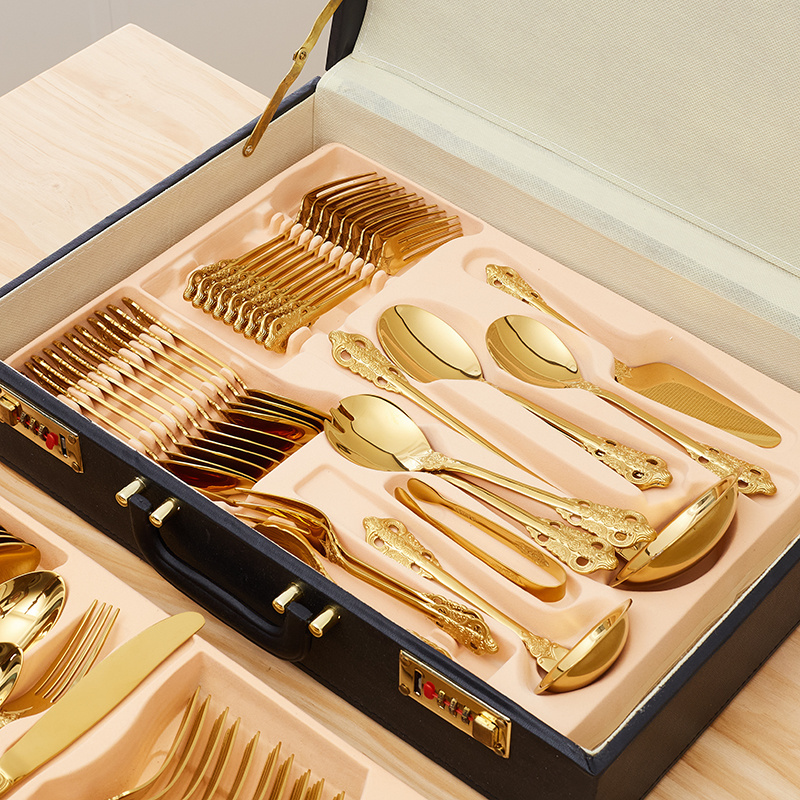 Food Grade 72pcs Luxury Wedding Gold 18/10 Stainless Steel Flatware With Wooden Box