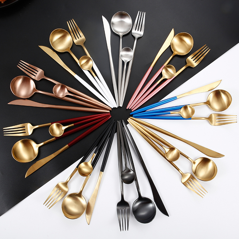 Premium Portugal 304 stainless steel gold flatware set knife fork spoon cutlery sets