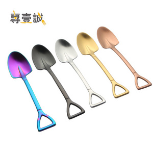 Food Grade Stainless Steel 304 Creative Shovel Shape Engraved Metal Tea Coffee Spoon