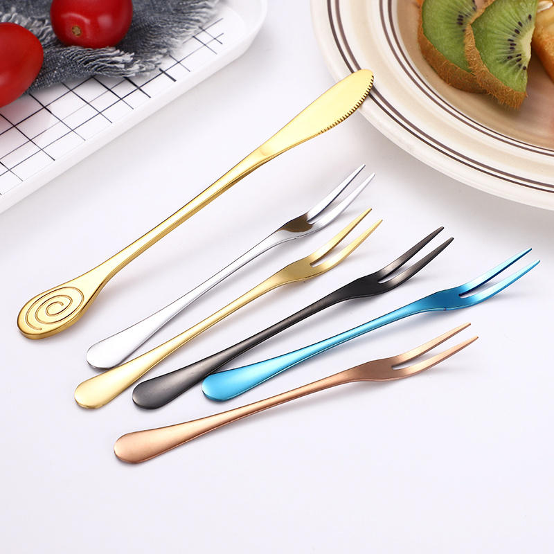 Wholesale Custom Eco Friendly Fruit Fork Knife Metal Titanium Stainless Steel Salad Fruit Fork