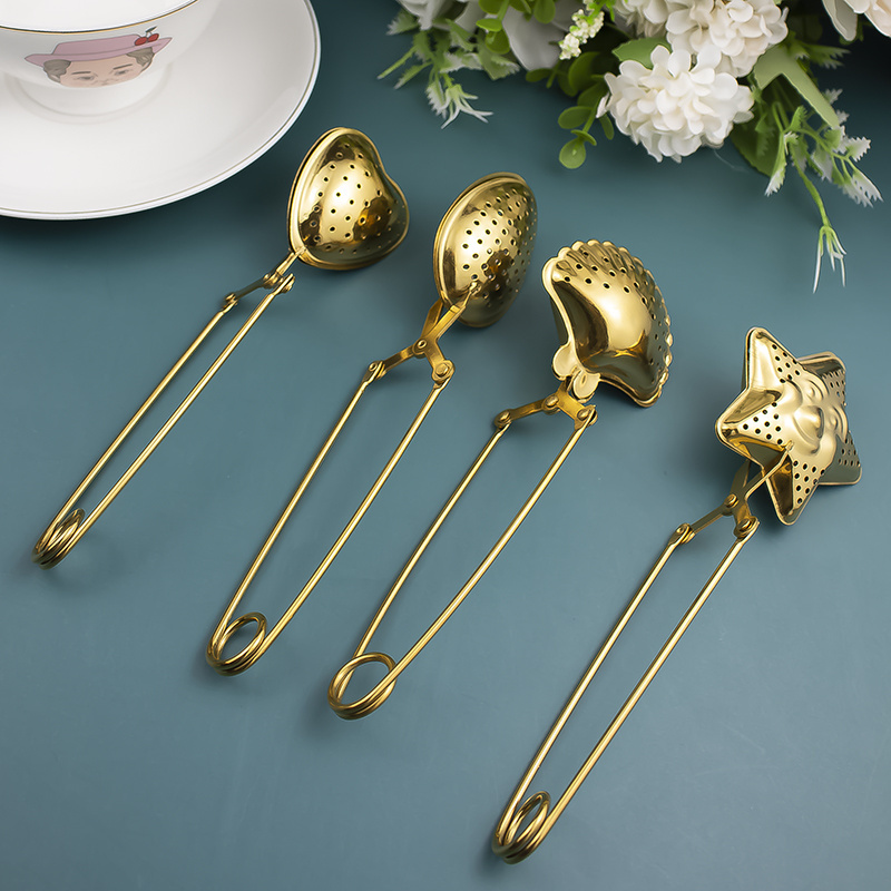 Custom Tea Infusers Wholesale Metal Gold Tea Strainer Stainless Steel Tea Infuser With Handle