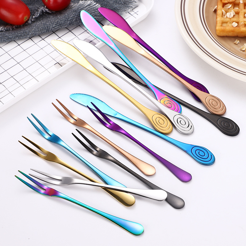 Wholesale Custom Eco Friendly Fruit Fork Knife Metal Titanium Stainless Steel Salad Fruit Fork