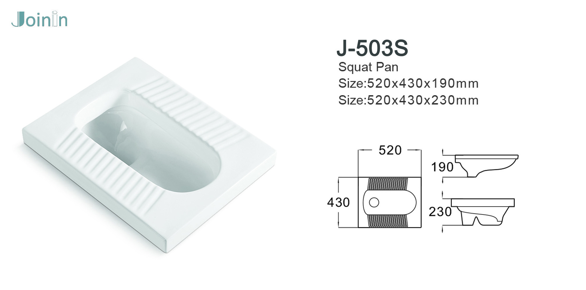 JOININ Sanitary Ware Pan Squat Pan WC Bathroom Ceramic human toilet Floor Standard Toilet Size (J503)