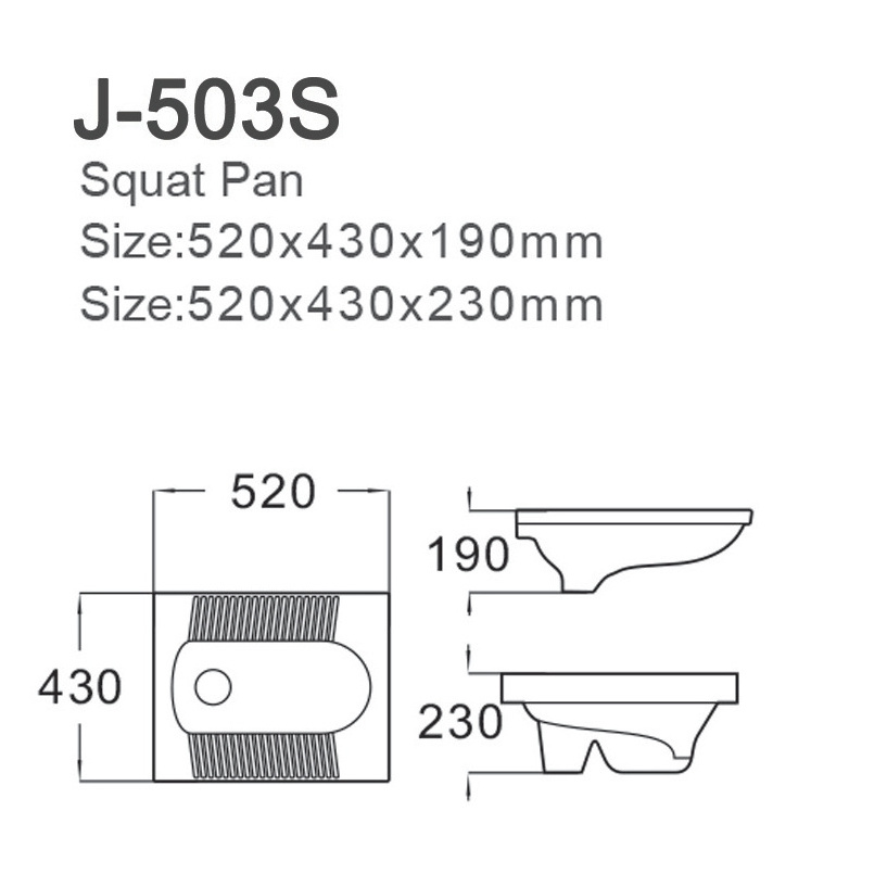 JOININ Sanitary Ware Pan Squat Pan WC Bathroom Ceramic human toilet Floor Standard Toilet Size (J503)