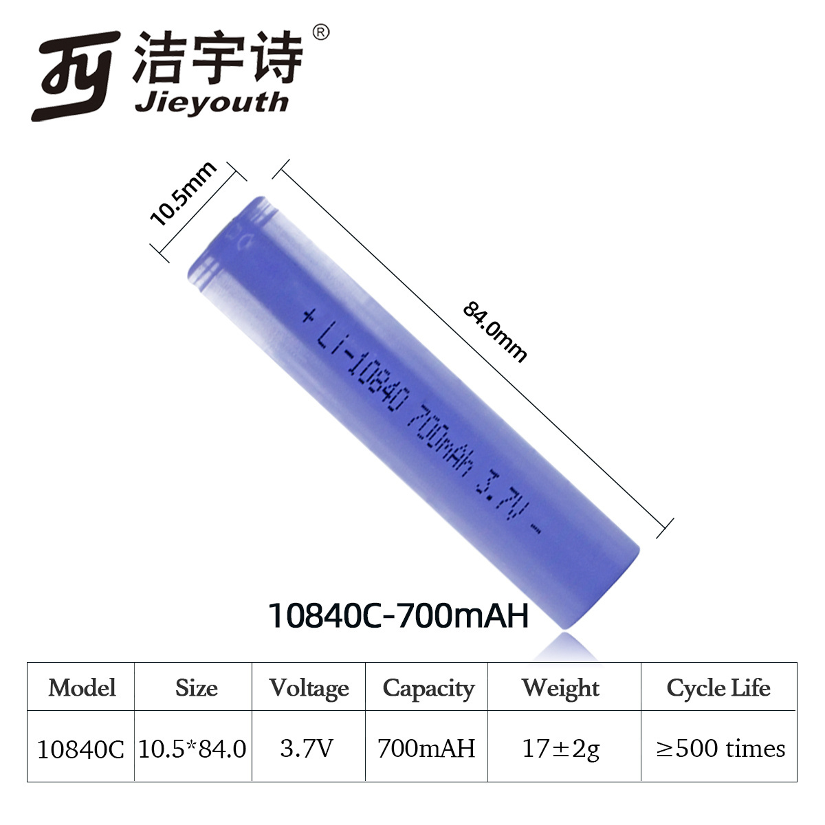 Li-10840 3.7V 700mah rechargeable lithium ion battery