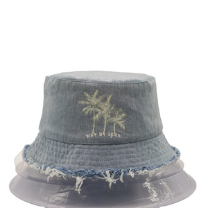 Vintage washes custom logo Denim bucket cap hip hop sun hats manufacturer Jeans hats