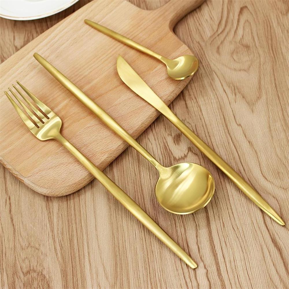 Jieyang 18/10 Matte gold Copper stainless steel Spoon Fork Knife cutlery flatware set