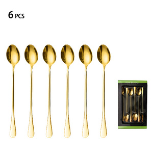 Long Spoon Stainless Steel Ice Spoon Stirring Dipper For Drinking Stirring Suitable For Bar Drinks Shop Restaurant Home