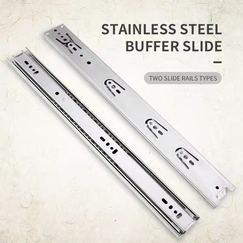 High quality 3 Fold Type Full Extension Ball Bearing two way drawer slides stainless steel cabinet drawer slide