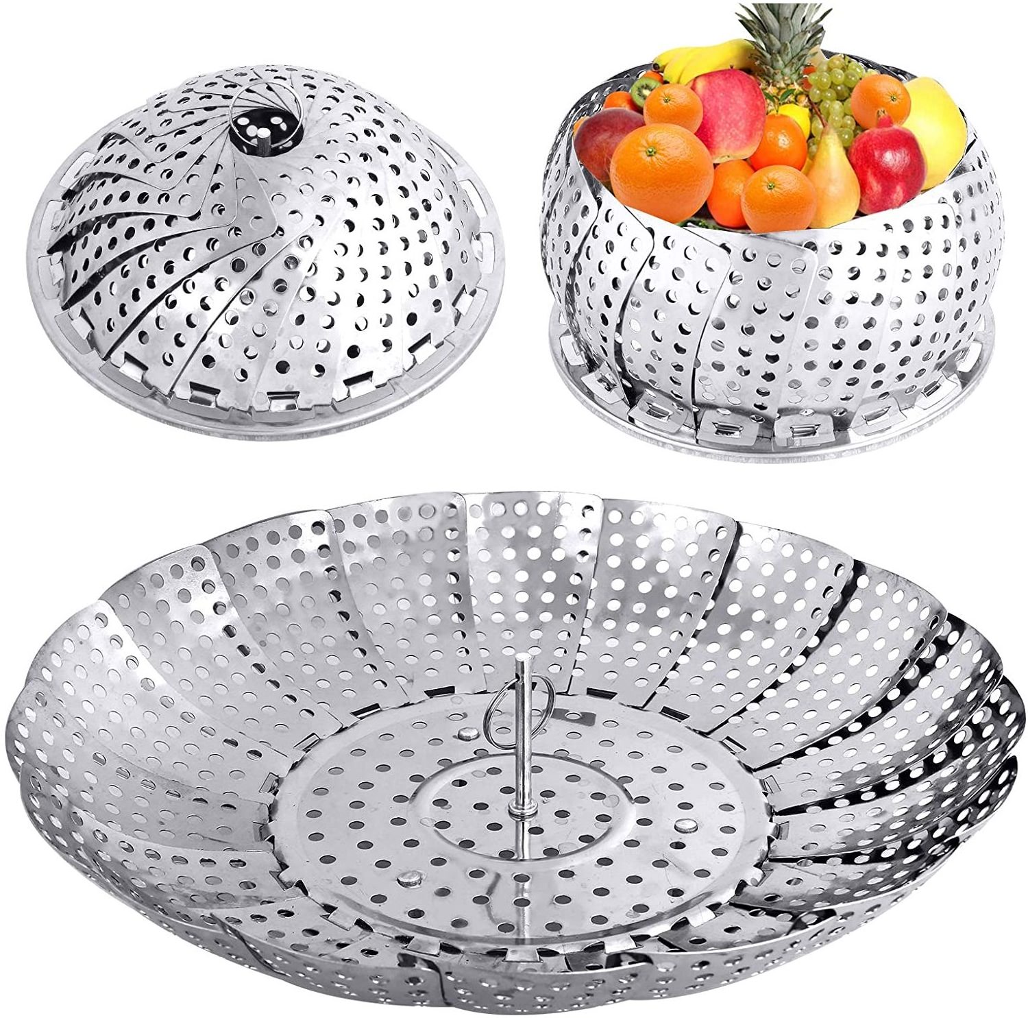 Folding Expandable Steamers Stainless Steel Vegetable Steamer Basket To Fits Various Size Pot