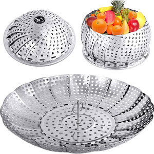 Folding Expandable Steamers Stainless Steel Vegetable Steamer Basket To Fits Various Size Pot