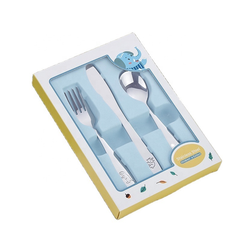 Cute Dinosaur Pattern Toddler Utensils Stainless Steel 304 Child Knife Fork Spoon Set