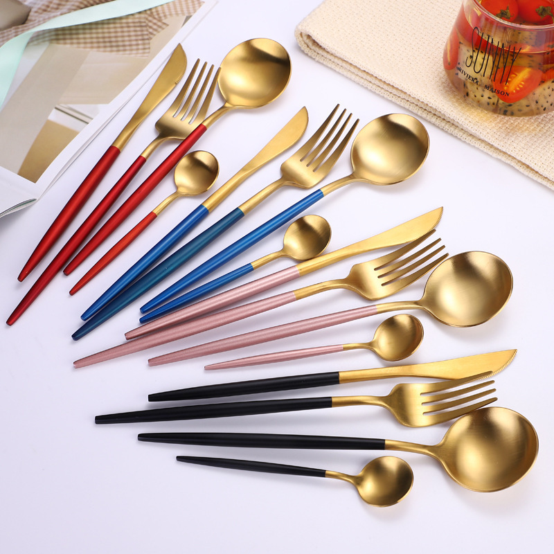 Portable Set Luxury Gold Plated Cutlery Wedding Matte Stainless Steel 18\/10 Flatware