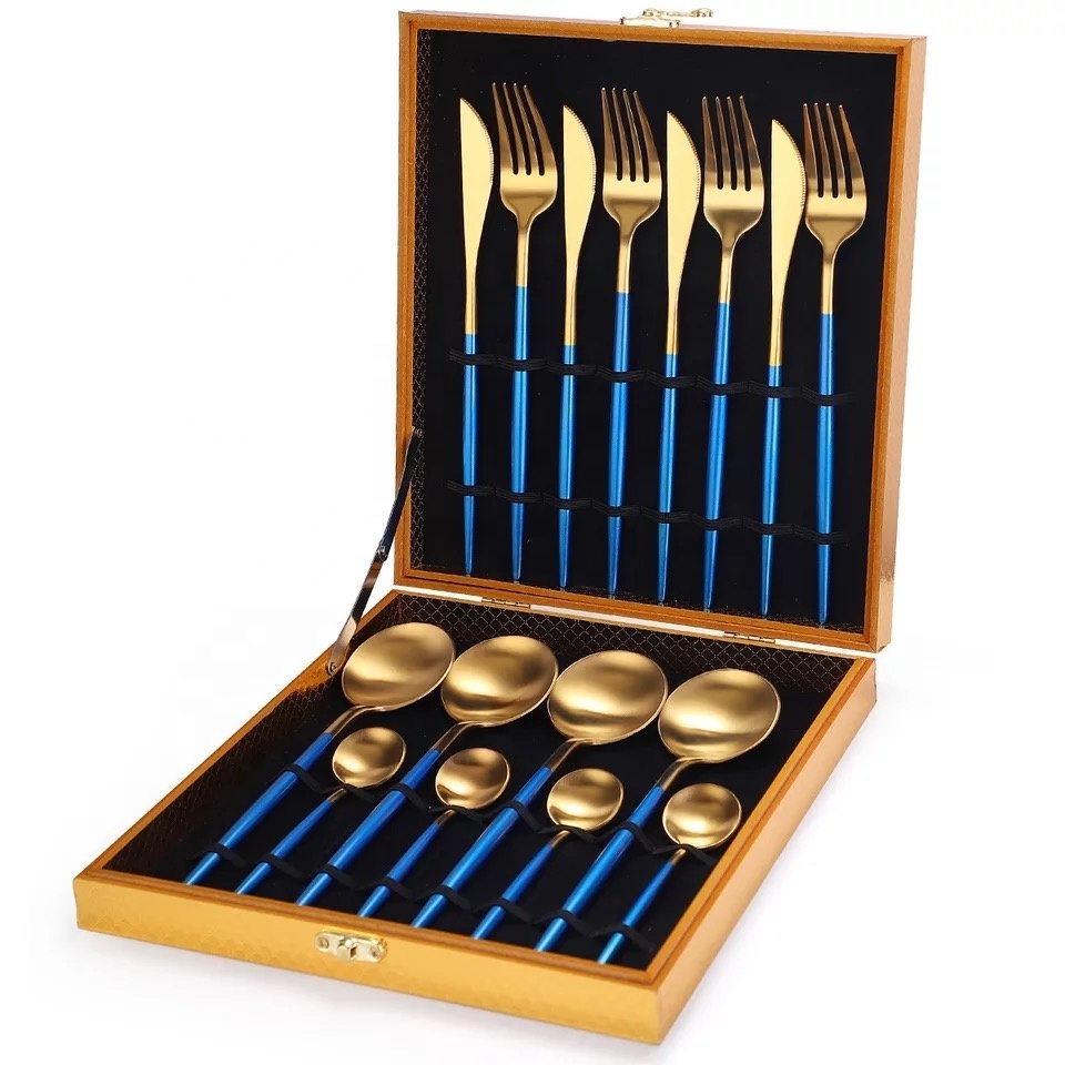 Stainless Steel  16Pcs China Gold Flatware bulk Fortessa Metal Spork Wedding Flatware