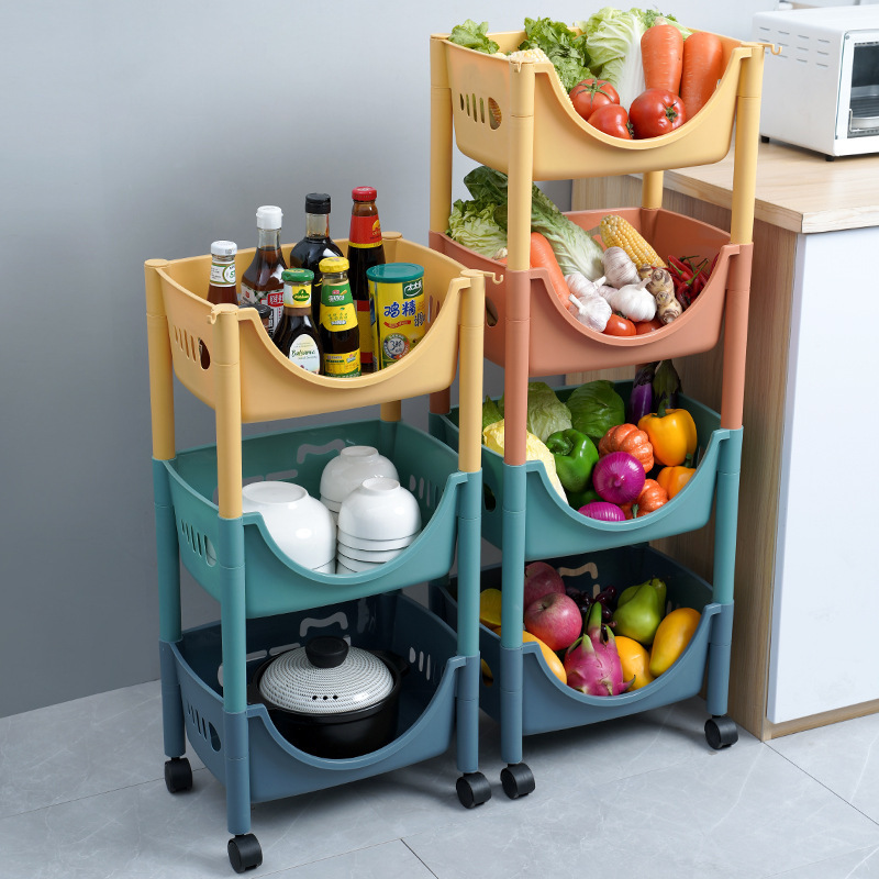 Hot Sale Kitchen Storage Rack 3 Tier Plastic Basket Organizer Trolley  Storage Shelf