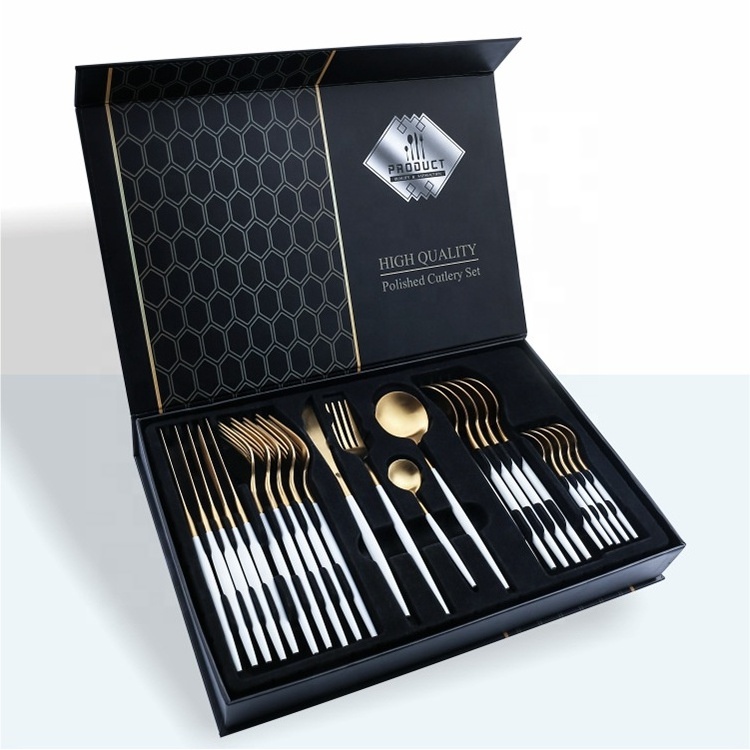 Stainless Steel Cutlery Sets 24Pcs Restaurant Dinnerware Handle Matte Finishs Black Flatware