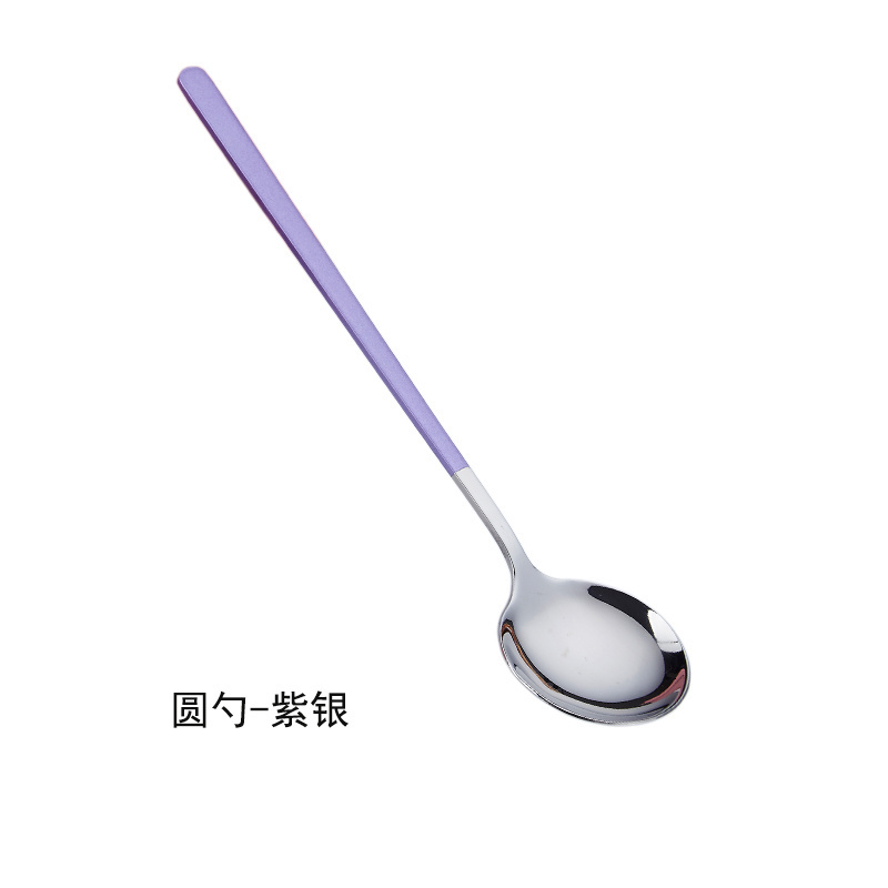 8.1 Inch Stainless Steel Round Dessert Spoons Long Handle Korean Spoons