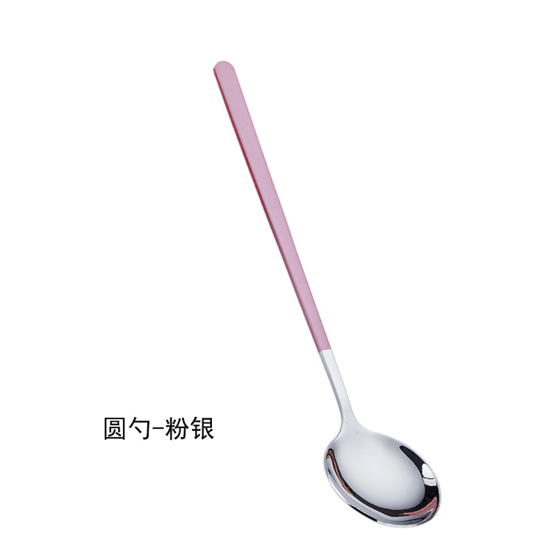 8.1 Inch Stainless Steel Round Dessert Spoons Long Handle Korean Spoons