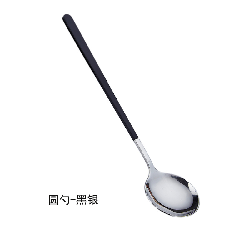 8.1 Inch Stainless Steel Round Dessert Spoons Long Handle Korean Spoons