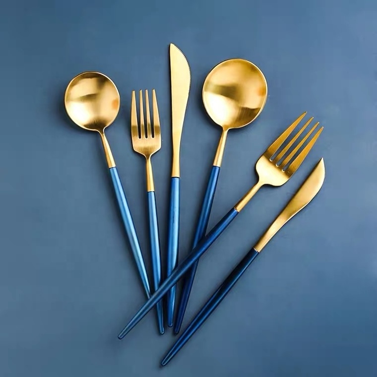 Stainless Steel  16Pcs China Gold Flatware bulk Fortessa Metal Spork Wedding Flatware