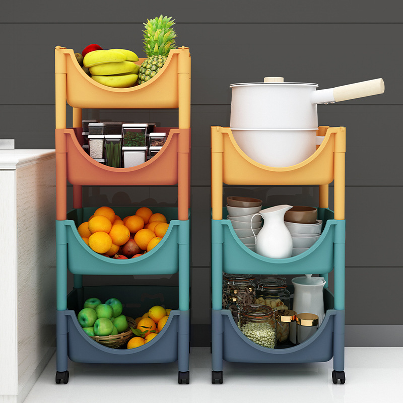 Hot Sale Kitchen Storage Rack 3 Tier Plastic Basket Organizer Trolley  Storage Shelf