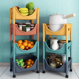 Hot Sale Kitchen Storage Rack 3 Tier Plastic Basket Organizer Trolley  Storage Shelf